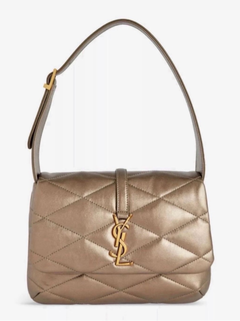 Saint Laurent Quilted Metallic Bronze Shoulder Bag with Gold YSL